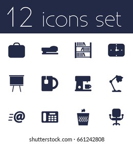 Set Of 12 Workspace Icons Set.Collection Of Urn, Airchair, Sew And Other Elements.