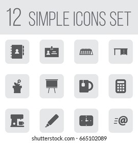Set Of 12 Workspace Icons Set.Collection Of Calculate, Time, Data And Other Elements.
