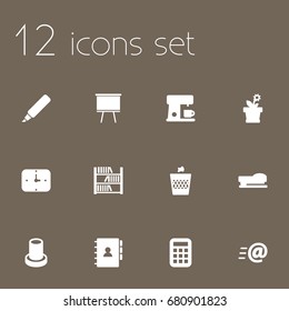 Set Of 12 Workspace Icons Set.Collection Of Calculate, Message, Flower And Other Elements.