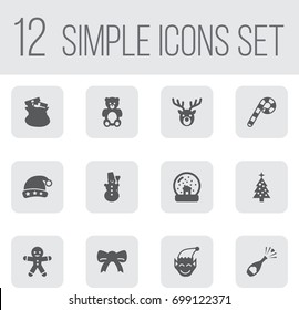 Set Of 12 Year Icons Set.Collection Of Lollipop, Cap, Fir And Other Elements.