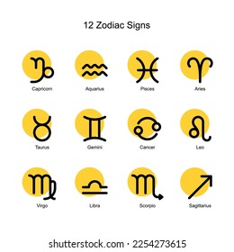 Set of 12 zodiac sign line art minimal style isolated vector