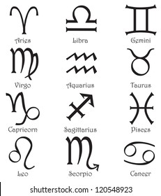 Set of 12 zodiac signs on a white background