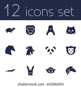 Set Of 12 Zoo Icons Set.Collection Of Bear, Pussy, Ape And Other Elements.