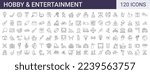 Set of 120 hobby, entertainment, lifestyle line icons. Collection of thin outline icons.Vector illustration. Editable stroke