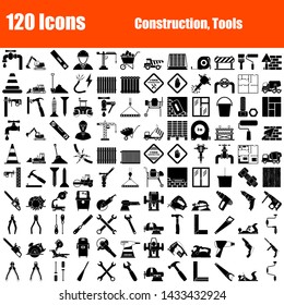 Set of 120 Icons. Construction and Tools  themes. Black Color Stencil Design. Vector Illustration.