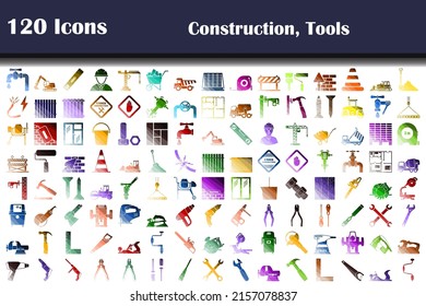 Set of 120 icons. Construction and Tools themes. Flat Color Ladder Design. Vector Illustration.
