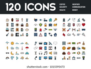 Set of 120 icons with different themes