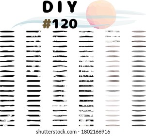 Set of 120 mixed brushes + editable raw vector to create your own art brush illustration, sketch, doodle, grunge, dry paint, tape effect, highlighter, watercolor. Created using AI CS6.