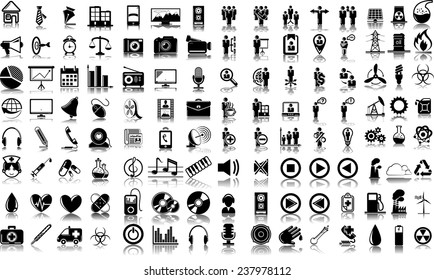 Set Of 120 (one Hundred Twenty) Vector Icons Of Business, Media, Ecology And Medical