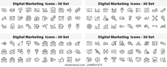 Set of 120 outline Digital Marketing icons. Line art icon collection. Editable stroke. Vector illustration.eps