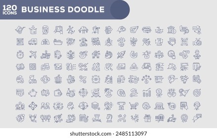 Set of 120 outline icons related to Business Doodle. Linear icon collection. Editable stroke. Vector illustration