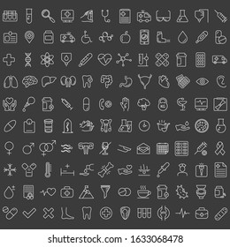 Set of 120 vector line icons and symbols in flat design medicine and health with elements for mobile concepts and web apps. Collection of modern medical and health life infographic logo and pictogram.