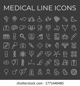 Set of 120 vector line icons and symbols in flat design medicine and health with elements for mobile concepts and web apps. Collection of modern medical and health life infographic logo and pictogram.