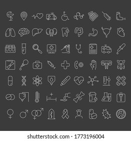 Set of 120 vector line icons and symbols in flat design medicine and health with elements for mobile concepts and web apps. Collection of modern medical and health life infographic logo and pictogram