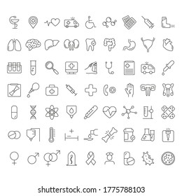 Set of 120 vector line icons and symbols in flat design medicine and health with elements for mobile concepts and web apps. Collection of modern medical and health life infographic logo and pictogram.
