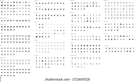 Set of 1200 Outline and Solid Icons on White Background . Vector Isolated Elements
