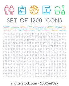 Set of 1200 Quality Universal Standard Minimal Simple White Thin Line Icons on White Background