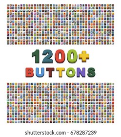 Set of 1200 universal button icons with long shadows. Isolated on white background. Vector illustrations