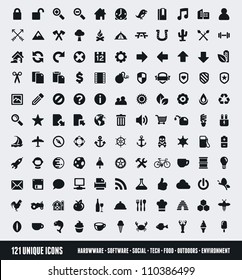 Set of 121 various icons and design elements