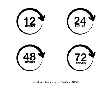 Set of 12,24,48,72 hours arrow icon.work and remaining time icon.vector