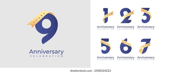 Set 1,2,3 to 9 years anniversary logo concept design