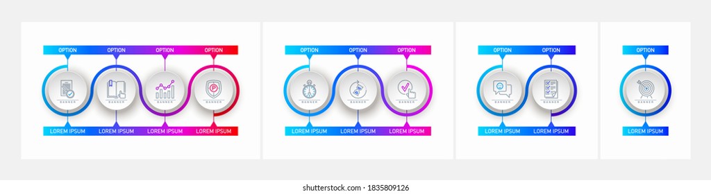 Set 1,2,3,4 circle shapes components Infographic. Modern business circle origami style one, two, three, four options banner. infographics illustration, workflow layout, number options, web design set