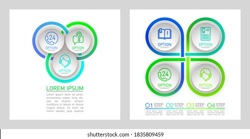 Set 1,2,3,4 circle shapes components Infographic. Modern business circle origami style one, two, three, four options banner. infographics illustration, workflow layout, number options, web design set