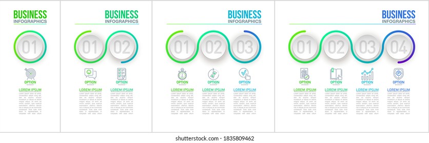 Set 1,2,3,4 circle shapes components Infographic. Modern business circle origami style one, two, three, four options banner. infographics illustration, workflow layout, number options, web design set