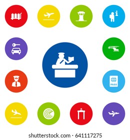 Set Of 13 Aircraft Icons Set.Collection Of Security, Aviator, Letdown And Other Elements.