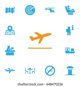 Set Of 13 Aircraft Icons Set.Collection Of Forbidden, Aircraft, Vip And Other Elements.