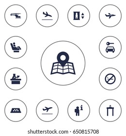 Set Of 13 Aircraft Icons Set.Collection Of Vip, Lift, Forbidden And Other Elements.