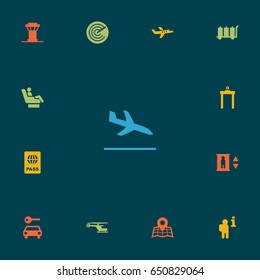 Set Of 13 Aircraft Icons Set.Collection Of Automobile, Passport, Lift And Other Elements.