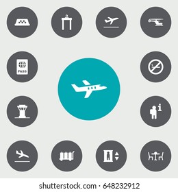 Set Of 13 Airplane Icons Set.Collection Of Cab, Data, Lift And Other Elements.