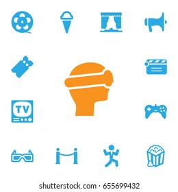 Set Of 13 Amusement Icons Set.Collection Of Television, Disco, Curtain And Other Elements.