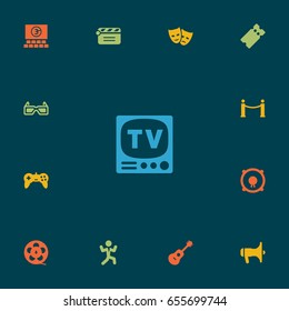 Set Of 13 Amusement Icons Set.Collection Of Theater, Pass, Action And Other Elements.