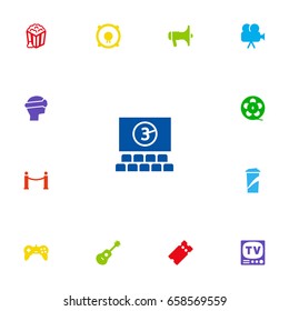 Set Of 13 Amusement Icons Set.Collection Of Acoustic, Megaphone, Snack And Other Elements.