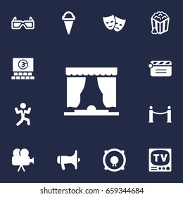 Set Of 13 Amusement Icons Set.Collection Of Action, Spectacles, Television And Other Elements.