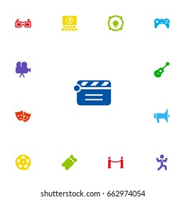 Set Of 13 Amusement Icons Set.Collection Of Action, Theater, Acoustic And Other Elements.