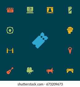 Set Of 13 Amusement Icons Set.Collection Of Pass, Camera, Megaphone And Other Elements.
