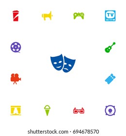 Set Of 13 Amusement Icons Set.Collection Of Loudspeakers, Acoustic, Television And Other Elements.