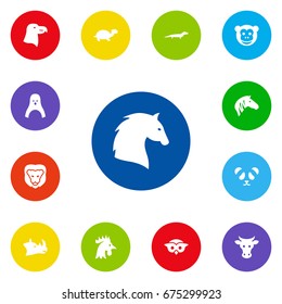 Set Of 13 Animal Icons Set.Collection Of Steed, Bear, Horse And Other Elements.