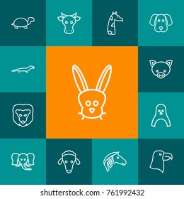Set Of 13 Animal Outline Icons Set.Collection Of Cow, Sheep, Lion And Other Elements.