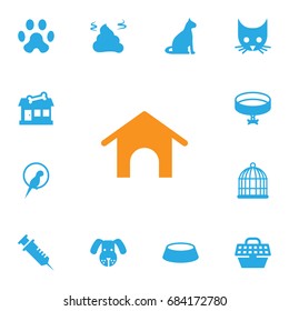Set Of 13 Animals Icons Set.Collection Of Injection, Store, Sitting And Other Elements.