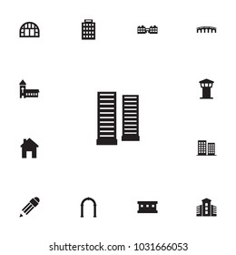 Set of 13 architecture icons set. Collection of university, house, building and other elements.