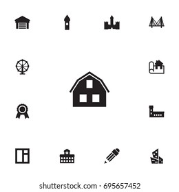 Set Of 13 Architecture Icons Set.Collection Of Loft, Downtown, Pen And Other Elements.