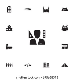 Set Of 13 Architecture Icons Set.Collection Of Balcony, Catholic, Aztec Pyramid And Other Elements.