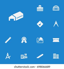 Set Of 13 Architecture Icons Set.Collection Of Style, Warehouse, Botanical Garden And Other Elements.