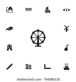 Set Of 13 Architecture Icons Set.Collection Of Ferris Wheel, Ruler, Park Decoration And Other Elements.