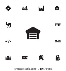 Set Of 13 Architecture Icons Set.Collection Of Depot, Lock, Measuring Tape And Other Elements.