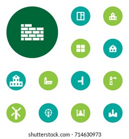 Set Of 13 Architecture Icons Set.Collection Of Way, Window, Edifice And Other Elements.